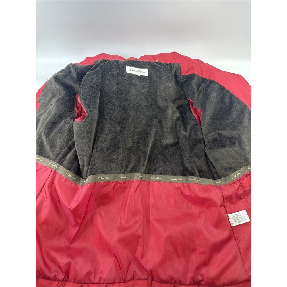 Calvin Klein Down Puffer Coat Zip Red Fleece Lined Pocket Insulated Women Medium - Picture 5 of 16